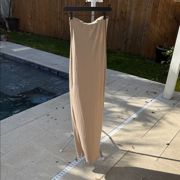 Neutral Tan Strapless Maxi Dress with Side Slit - Picture 5 of 6